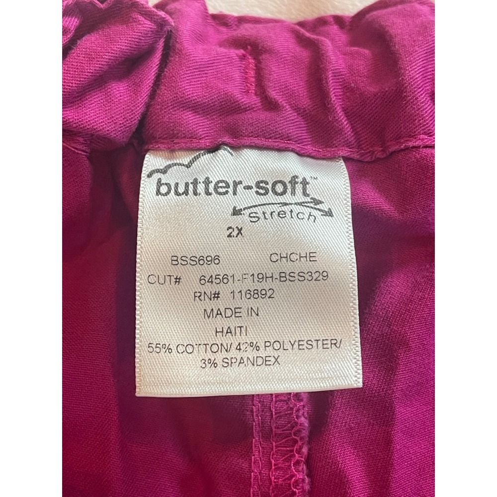 Butter-Soft Stretch Womens 2X Magenta Pink Cargo Scrub Pants Drawstring - Picture 5 of 12